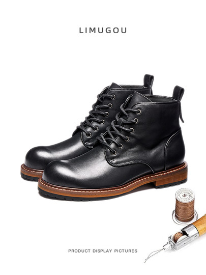 Martin Boots for Men, Genuine Leather, High-Top, Retro British Style, Mid-Top Work Boots, 2025 New Model, Men's First Layer Cowhide Short Boots