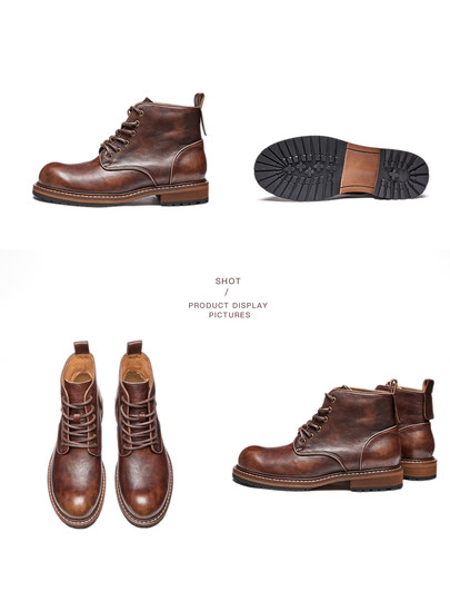 Martin Boots for Men, Genuine Leather, High-Top, Retro British Style, Mid-Top Work Boots, 2025 New Model, Men's First Layer Cowhide Short Boots