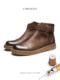 Chelsea Boots for Men, Genuine Leather, British Style, Winter Fleece-Lined, Warm, First-Layer Cowhide, Mid-Top Martin Boots, Retro Short Boots