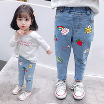 5 Girls Casual Jeans Spring Dress New Korean Version 2 Year Old Girl Baby Cute Elastic Long Pants 4 Outwear Tide 3