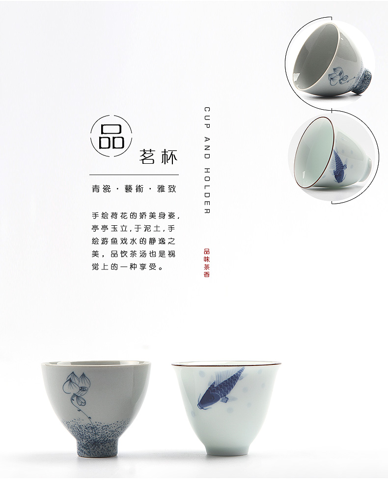 TaoMingTang blue and white porcelain tea sets ceramic kung fu tea set of pure hand - made teapot teacup make tea the whole household