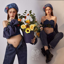 1972 spring and summer new style photo studio pregnant women photo shoot clothing personalized sexy sweet and cool denim suit for rent