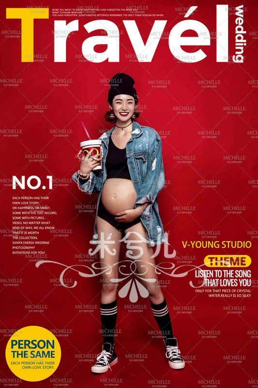 Photo studio phụ nữ mang thai ảnh quần áo chụp ảnh nghệ thuật mang thai ảnh cá tính hip hop bụng lớn mẹ cho thuê váy bà bầu