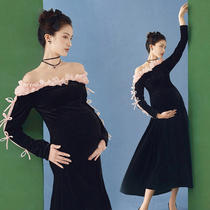 858 New Shadow Building Pregnant Woman Photo Themed Clothing Sexy Gown Pregnancy Writing True Art Big Belly Clothes Rental