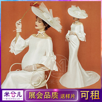 873 pregnant women take photos of clothing pure white satin butterfly knot gown for pregnancy Write a real pregnancy photo to rent