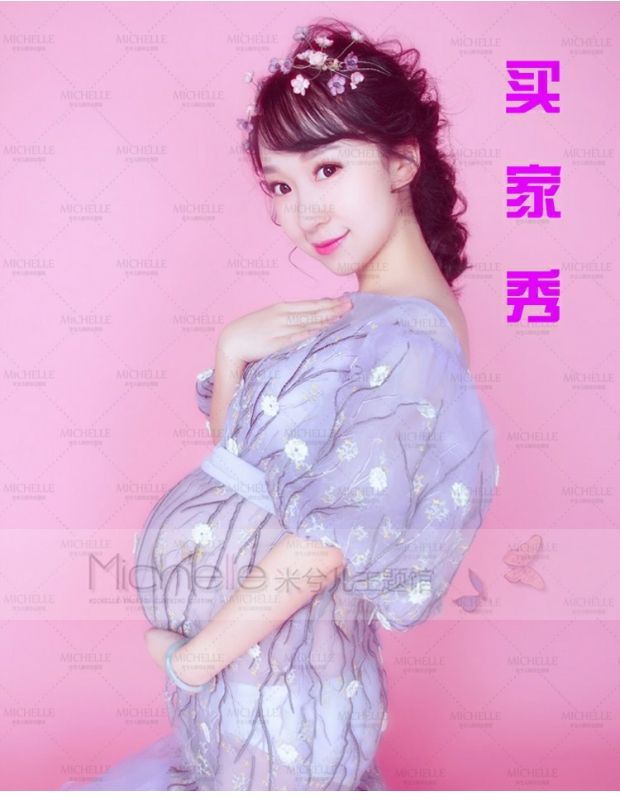 Cho thuê Studio Phụ nữ mang thai Chụp ảnh Chụp ảnh Trang phục Bụng lớn Mẹ ảnh Hoa Cho thuê Váy thêu váy bầu mùa hè