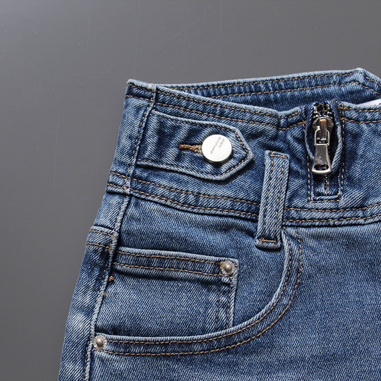 Hong Kong Trendy Brand European Style Korean Version Stretchy Two-Button Dark Blue High-Waisted Denim Shorts Slim Fit Flattering Women's Soft Summer