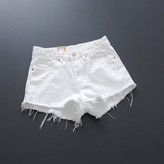 European and Korean Style 2024 Spring/Summer New Arrival ins Slimming Versatile Wide-Leg Pants White Frayed Denim Shorts Women's Hot Pants