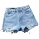 European Style Korean Version 2024 Summer New Arrival European Style Korean Version Light Blue High-Waisted Denim Shorts with Ripped Edges and Frayed Edges, Slimming Effect