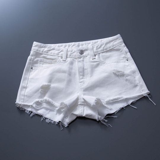 Hong Kong fashion brand European goods Korean version 2024 summer new white mid-low waist ripped denim shorts wide-leg pants hot pants