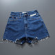 Hong Kong trendy brand European and Korean version high-waisted denim shorts for women summer 2025 new style loose slimming raw edges dark blue trendy