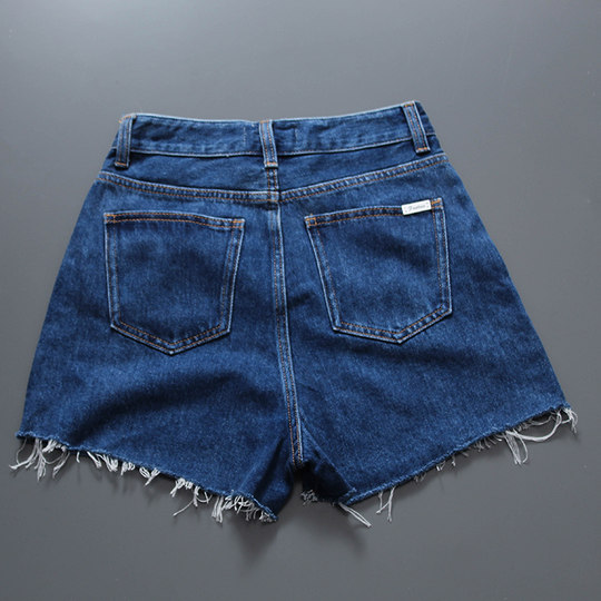 Hong Kong trendy brand European and Korean version high-waisted denim shorts for women summer 2025 new style loose slimming raw edges dark blue trendy