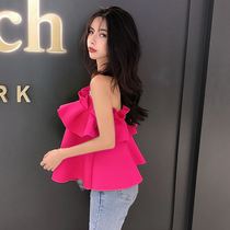 Summer Thai Tide Brand 2021 Summer One-character collar off-the-shoulder chest socialites careful Machine personality Beach seaside holiday