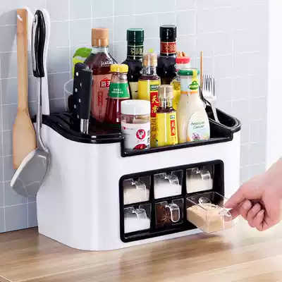 Storage rack set kitchen supplies seasoning box salt jar seasoning bottle oil pot storage household sealing mouth press with spoon