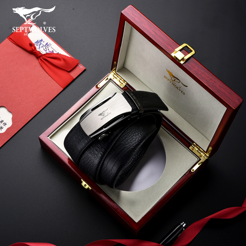 Septwolves men's belt leather automatic buckle crocodile pattern pure cowhide belt business casual middle-aged and young trousers tide