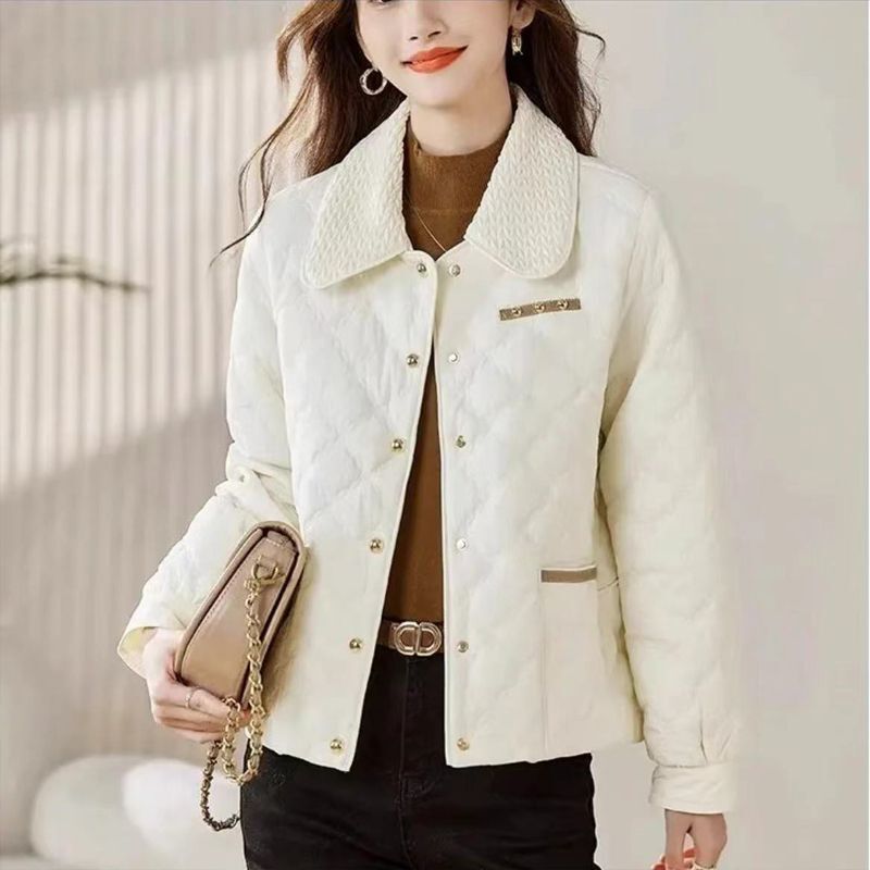 Tweed Style Cotton Outwear Short Quilted Pattern Lightweight Winter Outwear 2025 New Versatile Small Cotton Outwear Cotton Jacket for Women