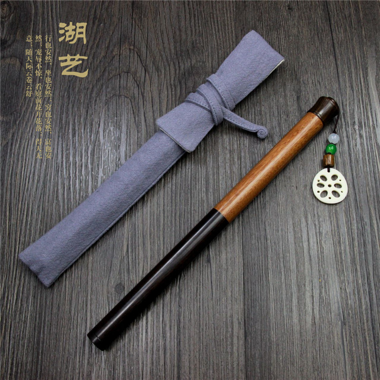 Lake Art Black Sandalwood Wood Inlaid Acid Branches Wood Long Version Wire Fragrant Cylinder Matching Cloth Bag suit with fragrant inserting incense cylinder