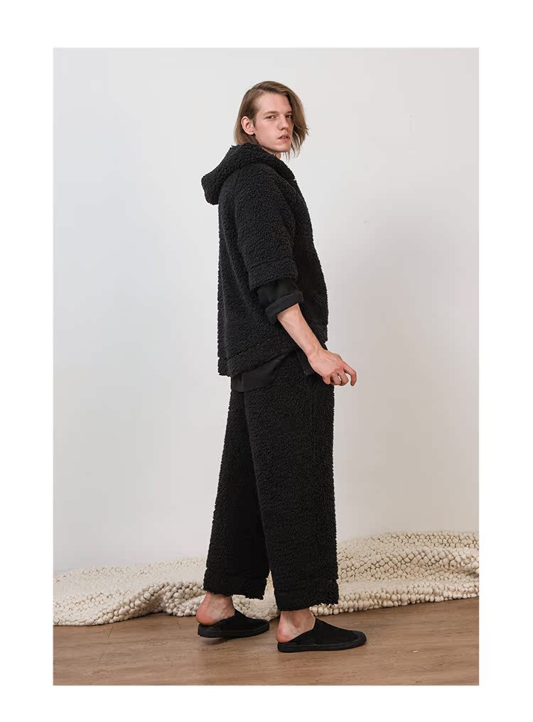 Hoa ca cao nở 18 mùa thu và mùa đông đồ ngủ nam dày cashmere ấm san hô lông cừu lỏng quần nhà dịch vụ quần ngủ quần lửng nam