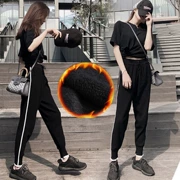 Quần thể thao thông thường quần nữ học sinh phiên bản Hàn Quốc của mùa thu và mùa đông lỏng lẻo là quần nhung mỏng và dày quần harem hoang dã