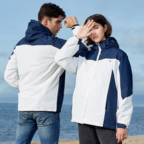 Outdoor jackets mens and womens tide brand three-in-one removable two-piece autumn and winter fleece thickened mountaineering jacket