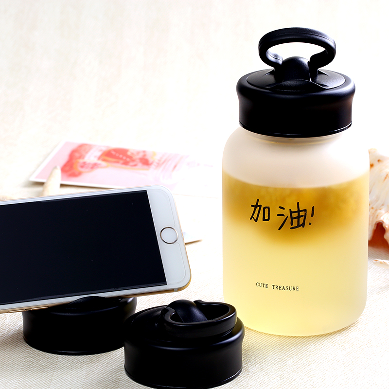 Creative portable large capacity mobile phone holder glass cup men and women with hand students with lid handle frosted water mug