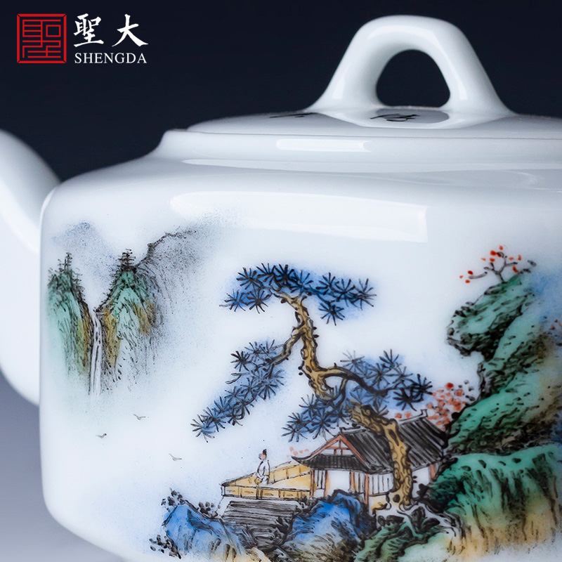 Holy big pure hand - made ceramic kung fu tea pot teapot pastel pine lushan mountain water four penghu - glance jingdezhen tea by hand