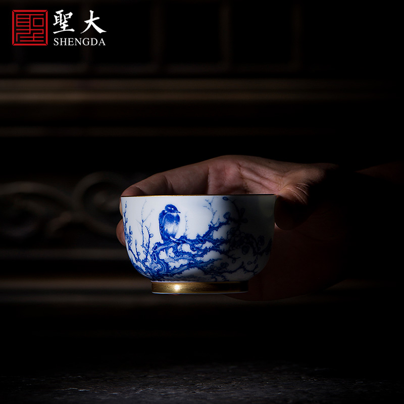 Holy big ceramic kung fu masters cup hand - made porcelain cups wheatgrass five - color sample tea cup all hand of jingdezhen tea service