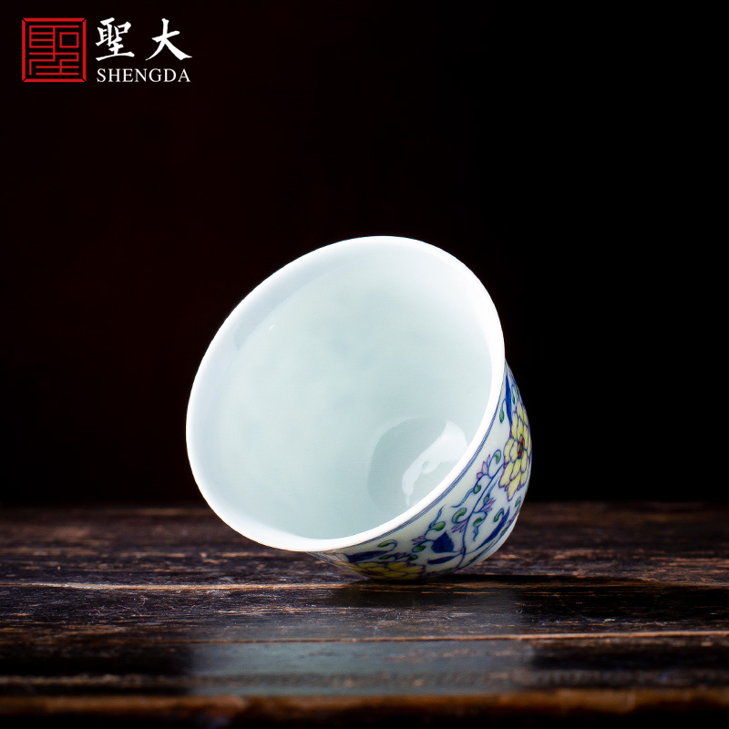 Holy big blue and white color bucket renshi teacups hand - made ceramic kungfu floral print sample tea cup cup of jingdezhen tea service master