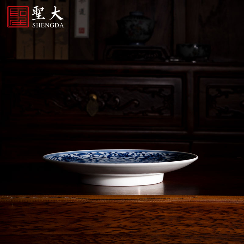 Holy big blue - and - white ceramics maintain point bound branch treasure phase a cup of tea pot bearing tray of jingdezhen manual hand - made tea set