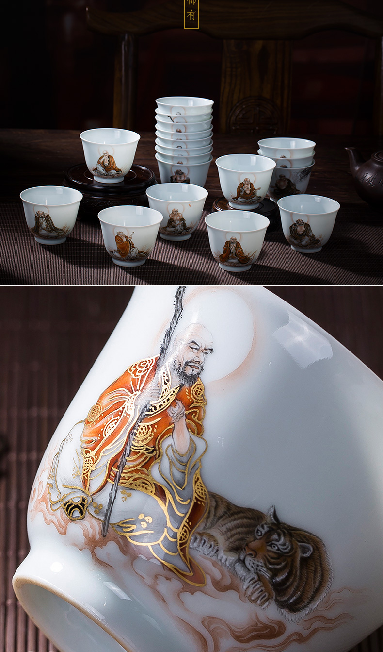 Holy big ceramic curios hand - made color ink paint 18 arhats sample tea cup cup all hand of jingdezhen tea service