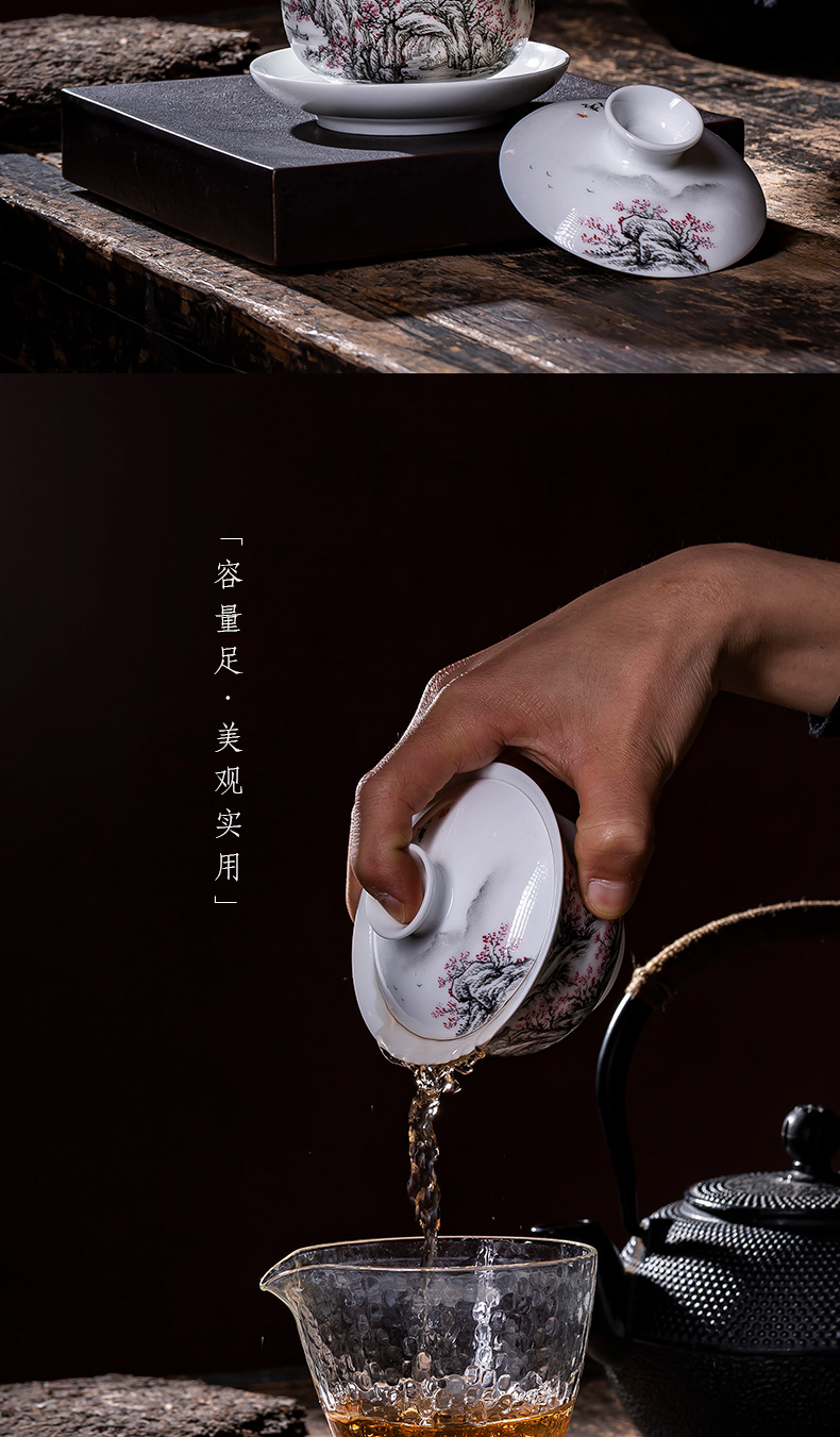 The large ceramic three tureen teacups hand - made color ink shangri - la bowl is all hand jingdezhen kung fu tea set