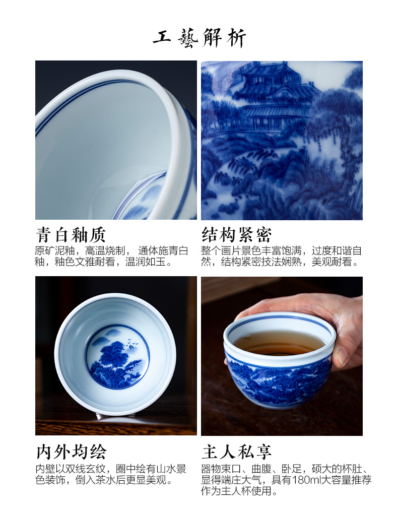 The big blue and white landscape cylinder cup teacups hand - made ceramic kung fu master cup all hand jingdezhen tea sample tea cup