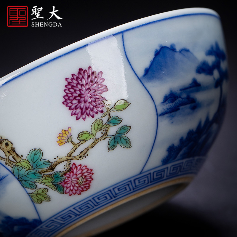 Holy big blue and white landscape pastel teacups hand - made ceramic kungfu twelve flora of cup sample tea cup of jingdezhen tea service
