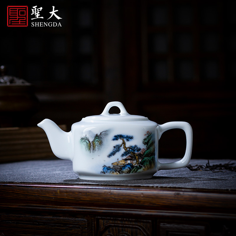 Holy big pure hand - made ceramic kung fu tea pot teapot pastel pine lushan mountain water four penghu - glance jingdezhen tea by hand