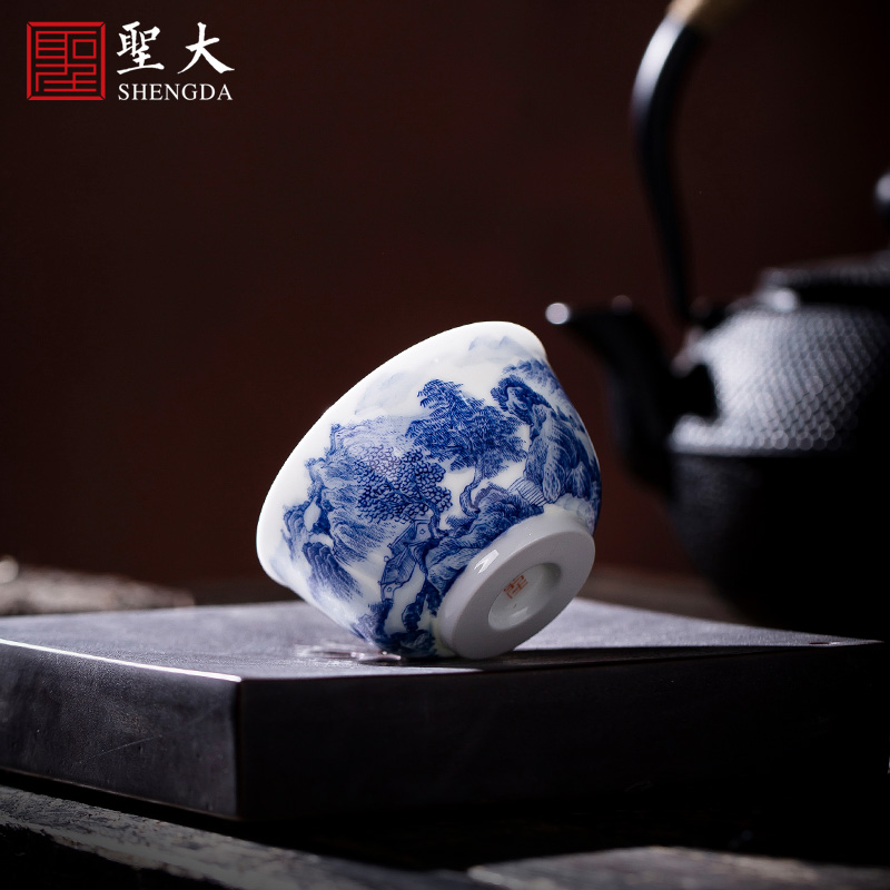 The big blue and white landscape, poly real teacups hand - made ceramic kung fu masters cup sample tea cup all hand of jingdezhen tea service