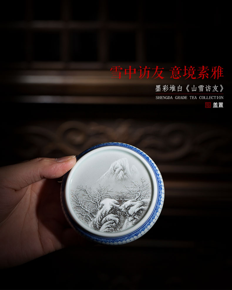 Holy big ceramic cover want friends buy hand - made color ink heap of white snow cover all hand jingdezhen tea accessories cover frame