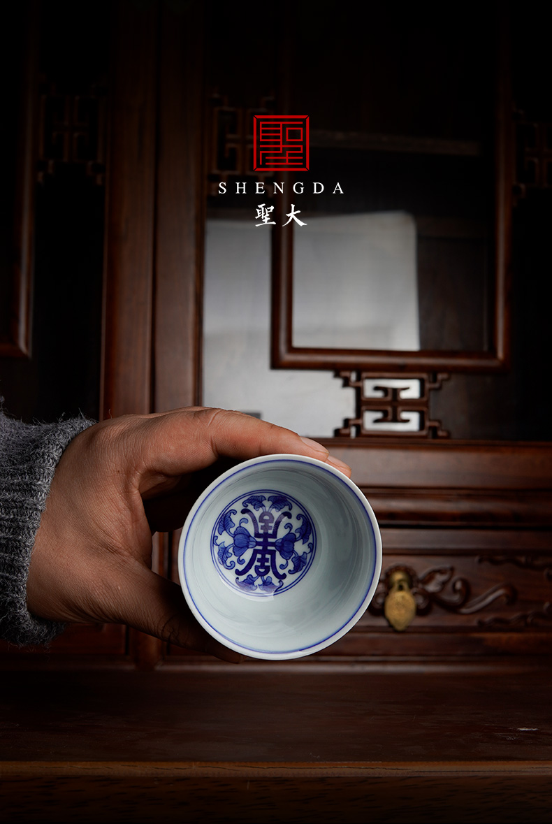 Santa teacups hand - made ceramic kungfu blue tie up branch lotus powder enamel hydrangea master jingdezhen tea sample tea cup