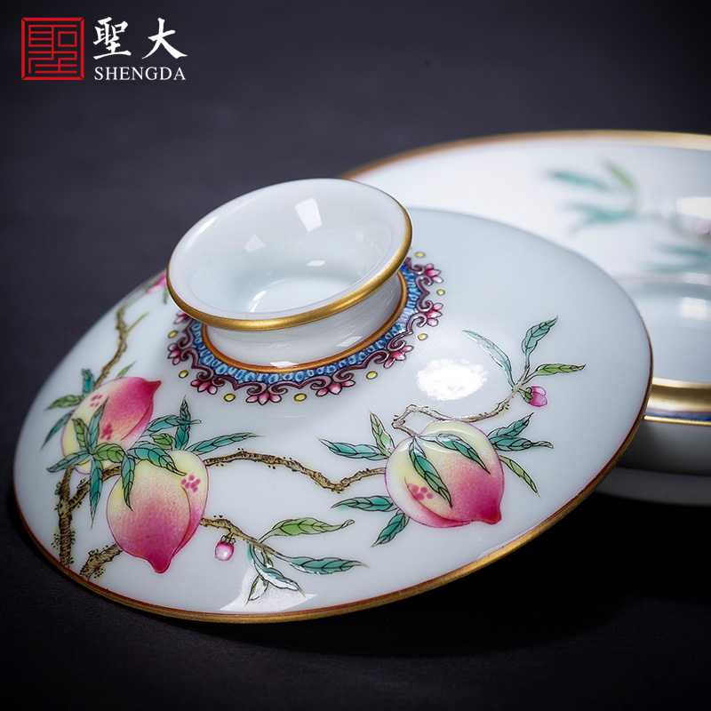 St large ceramic three tureen colored enamel cups edging peach grain tureen kung fu tea bowls cups of jingdezhen tea service