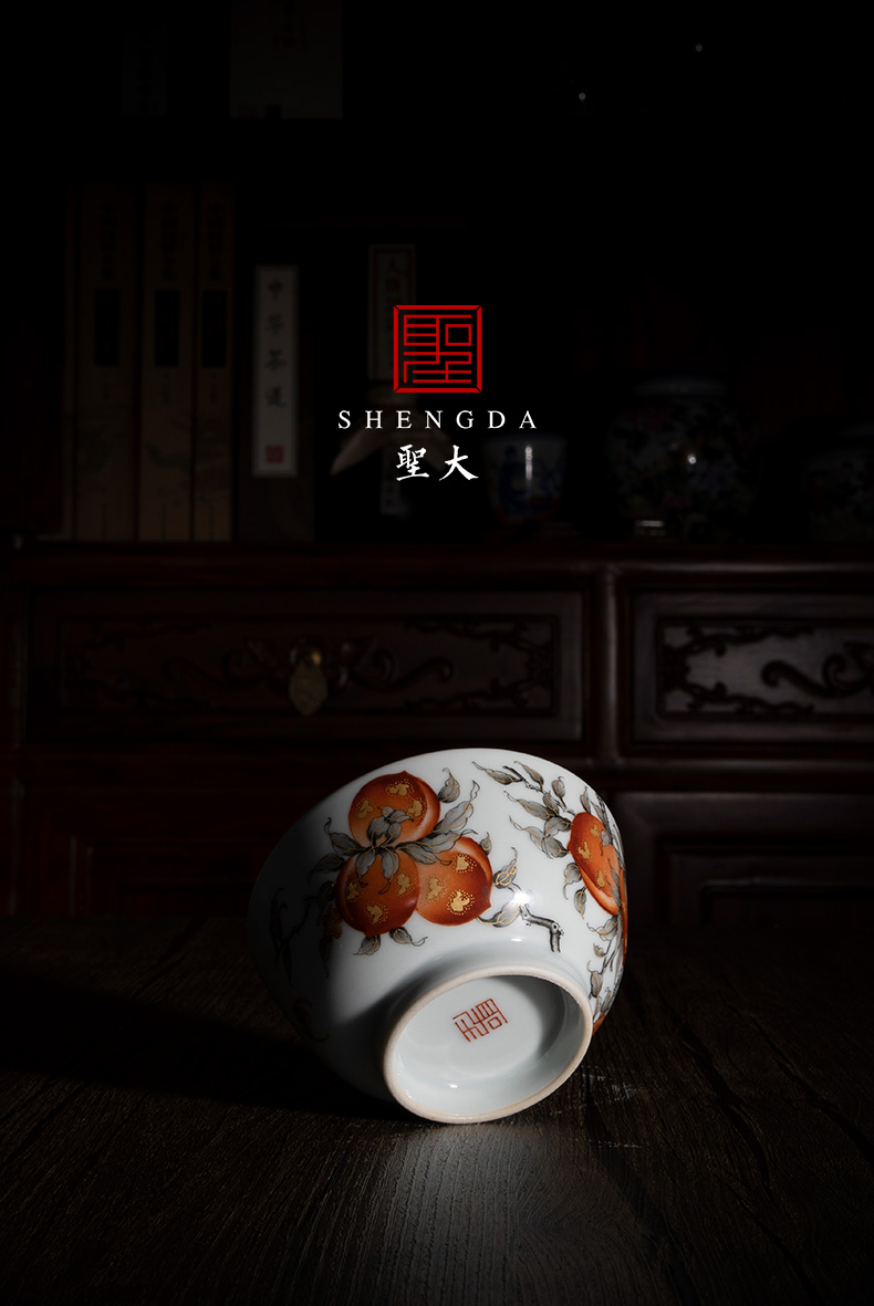 Holy big ceramic fuels the alum red ink in the branches of peach lines master cup sample tea cup jingdezhen high - grade tea set