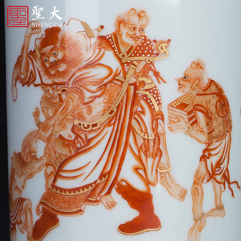 The big four hand - made ceramic alum red paint doors "ghost brush pot brush pot furnishing articles all hand jingdezhen characters