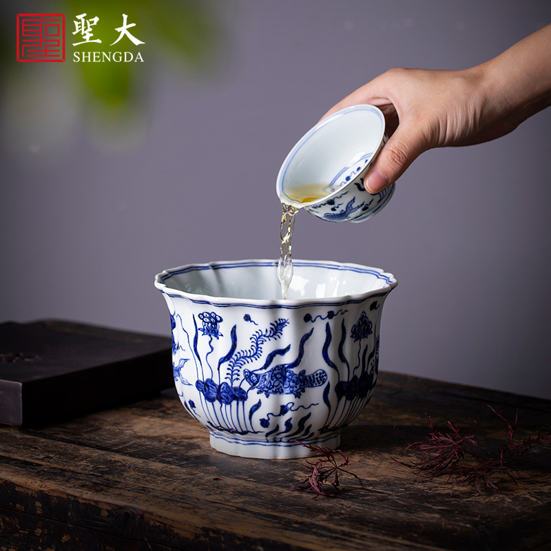 The big four supplies hand - made ceramic fangming mackerel algae melon leng water jar wash to kung fu tea accessories of jingdezhen