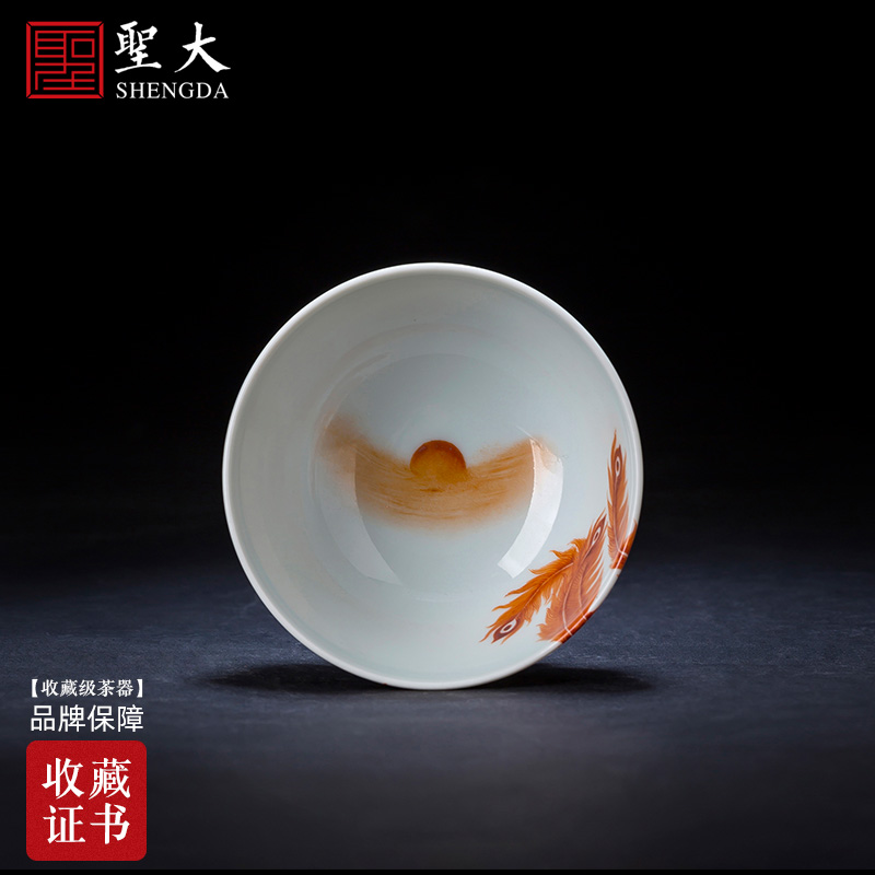 St the ceramic kung fu tea master cup hand - made heavy industry alum red and blue color longfeng jingdezhen for a cup of tea by hand