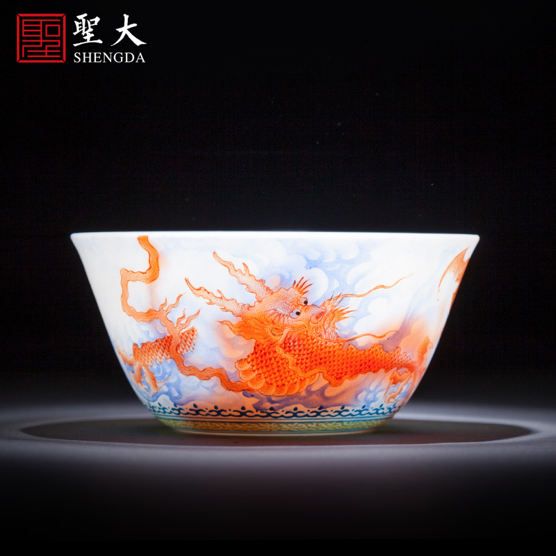 Santa teacups hand - made ceramic kungfu heavy colored enamel alum red dragon grain lie fa cup sample tea cup of jingdezhen tea service