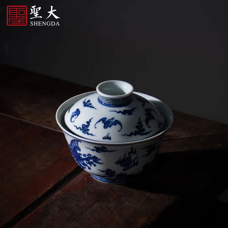 The large ceramic three tureen hand - made porcelain cups longfeng without manual jingdezhen kung fu tea set tea bowl