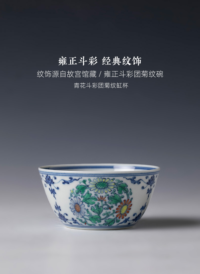 Holy big ceramic kung fu tea master cup of pure hand - made porcelain dou CaiTuan by lines cylinder cup jingdezhen tea by hand