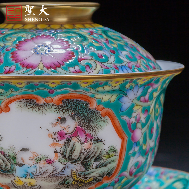 Holy big ceramic and stone green tie up branch flowers open the window to the infant play enamel tureen all hand of jingdezhen tea service