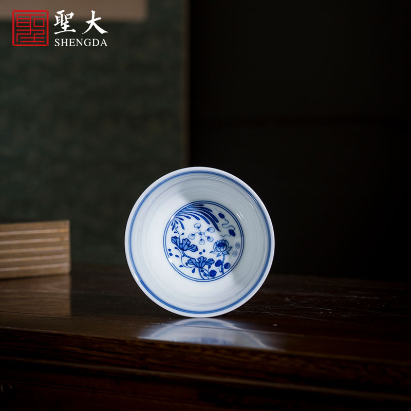 Holy big cup sample tea cup hand - made ceramic kung fu the qing Hualien left algal lines master cup of jingdezhen tea service by hand