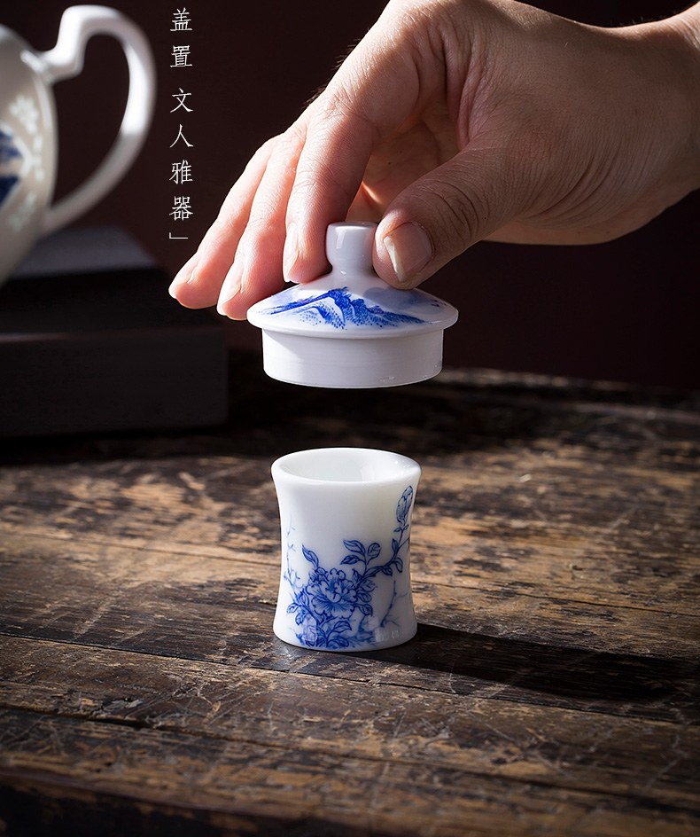 The big buy blue and white bamboo GaiWanCha hand - made ceramic cover lid all hand jingdezhen kung fu tea accessories