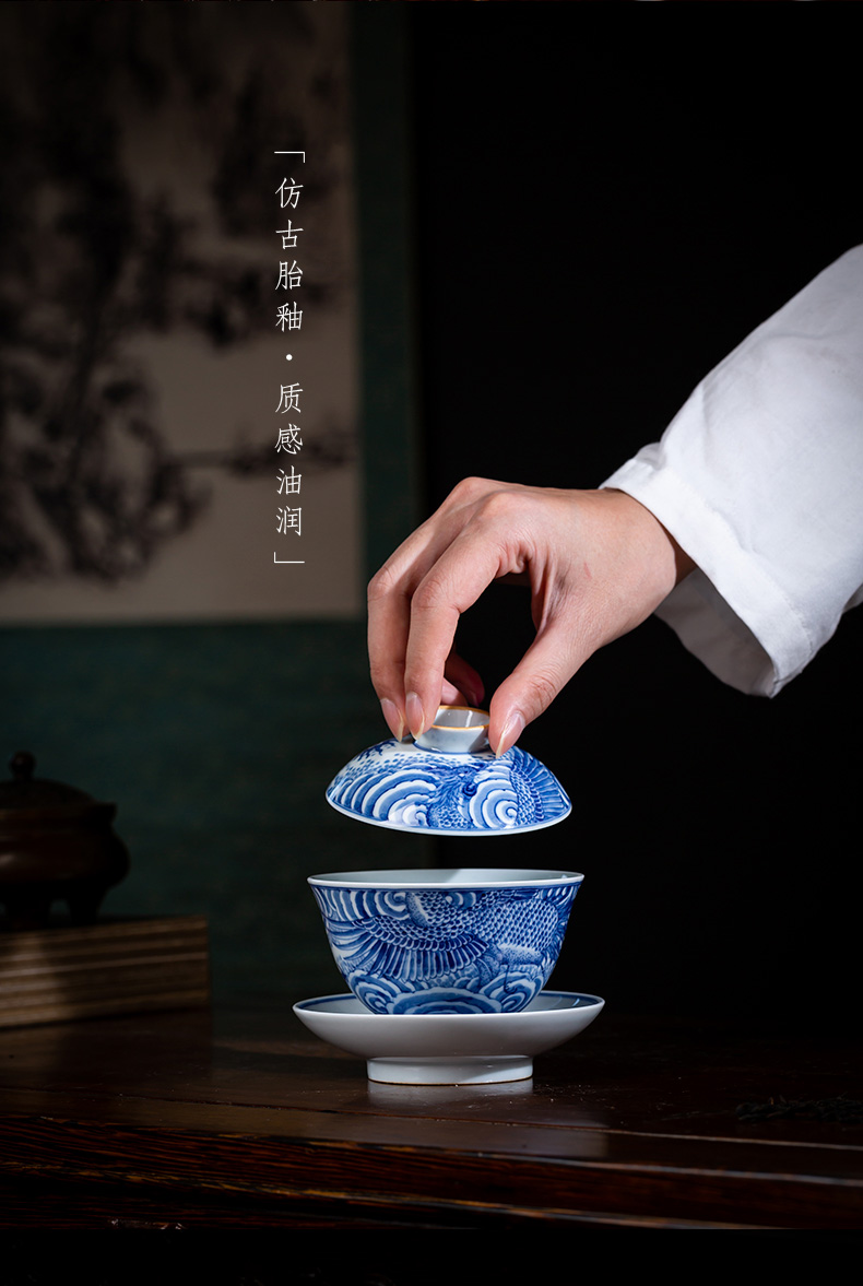 St large ceramic three tureen pure hand - made porcelain work YunFeng full grain tureen tea bowl of jingdezhen tea service by hand