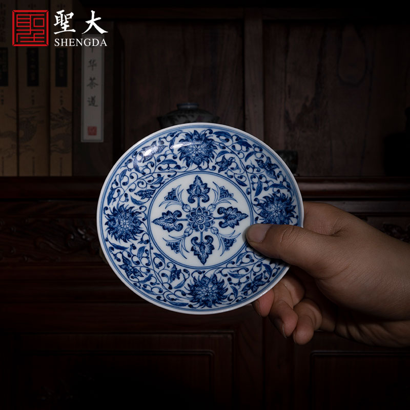 Holy big blue - and - white ceramics maintain point bound branch treasure phase a cup of tea pot bearing tray of jingdezhen manual hand - made tea set